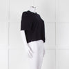 Allude Navy Fine Knit Short Sleeve Scallop Hem Top