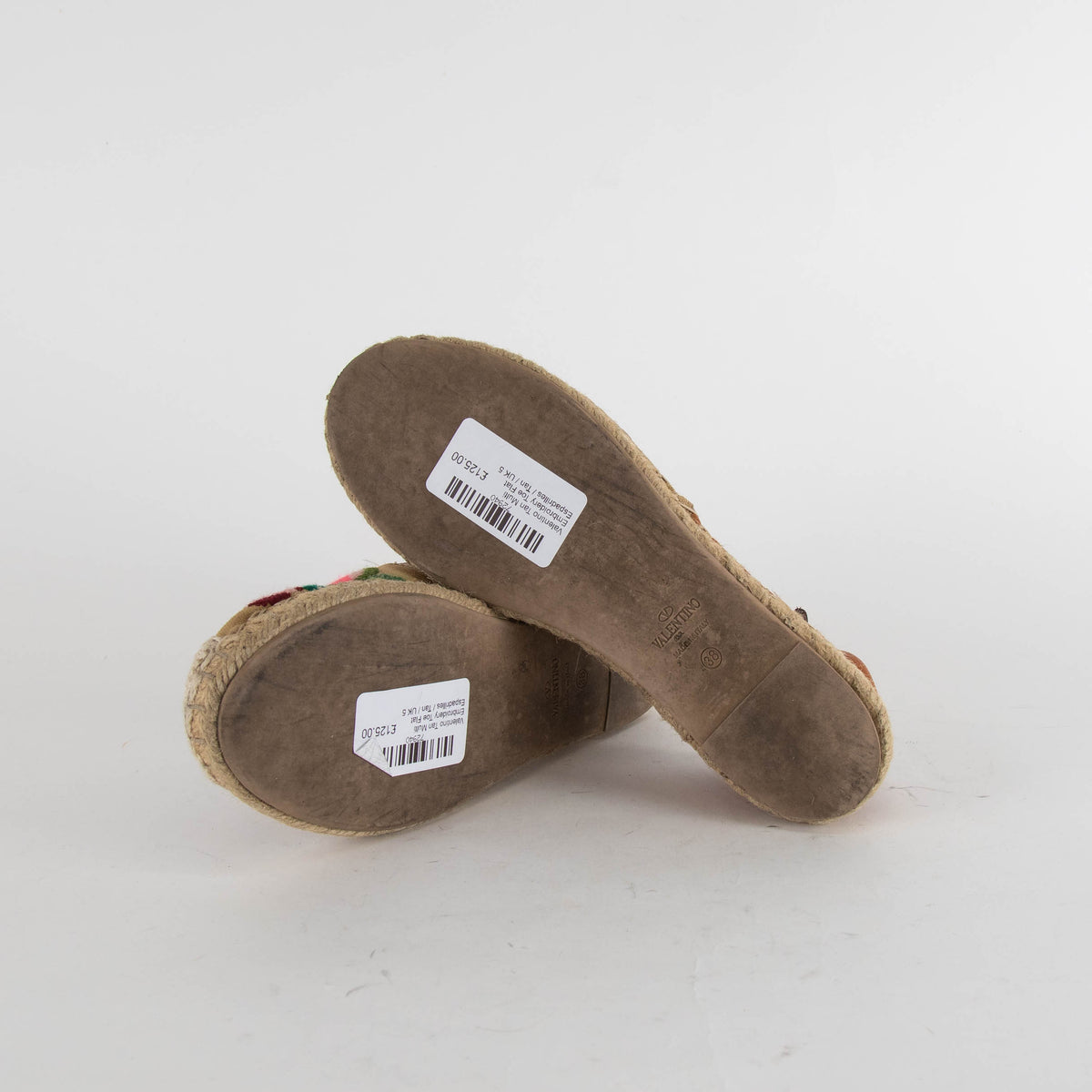 Valentino Tan Multi Embroidery Toe Flat Espadrilles