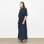 Mara Hoffman Dark Blue Short Sleeve Tie Waist Shirt Dress