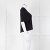 Allude Navy Fine Knit Short Sleeve Scallop Hem Top