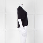 Allude Navy Fine Knit Short Sleeve Scallop Hem Top