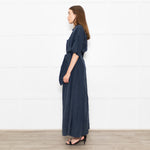 Mara Hoffman Dark Blue Short Sleeve Tie Waist Shirt Dress