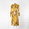 Erdem Long Sleeve Gold Button Front Dress With Flowers