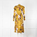 Erdem Long Sleeve Gold Button Front Dress With Flowers