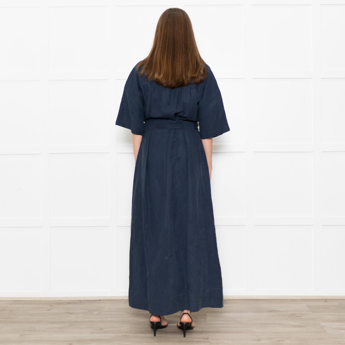 Mara Hoffman Dark Blue Short Sleeve Tie Waist Shirt Dress