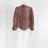Rixo Brown Animal Print Tie Neck Blouse