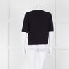 Allude Navy Fine Knit Short Sleeve Scallop Hem Top