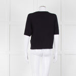 Allude Navy Fine Knit Short Sleeve Scallop Hem Top