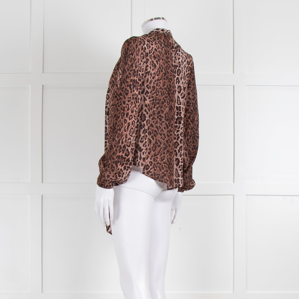 Rixo Brown Animal Print Tie Neck Blouse