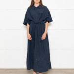 Mara Hoffman Dark Blue Short Sleeve Tie Waist Shirt Dress