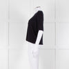 Allude Navy Fine Knit Short Sleeve Scallop Hem Top