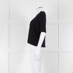Allude Navy Fine Knit Short Sleeve Scallop Hem Top