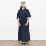 Mara Hoffman Dark Blue Short Sleeve Tie Waist Shirt Dress