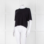 Allude Navy Fine Knit Short Sleeve Scallop Hem Top
