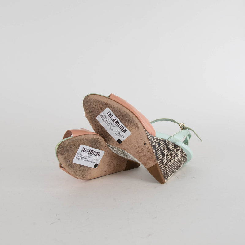 Christian Dior Peach Blue Snake Skin Wedge Sandals