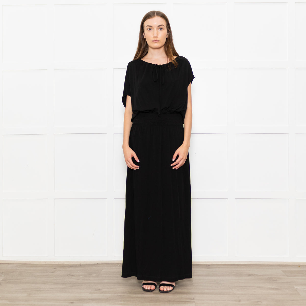 Raey Black Jersey Shirred Waist Maxi Dress