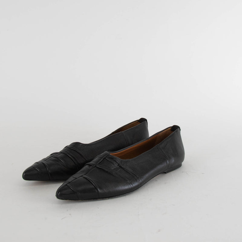 Joseph Black Ruched Pointy Flat Shoes