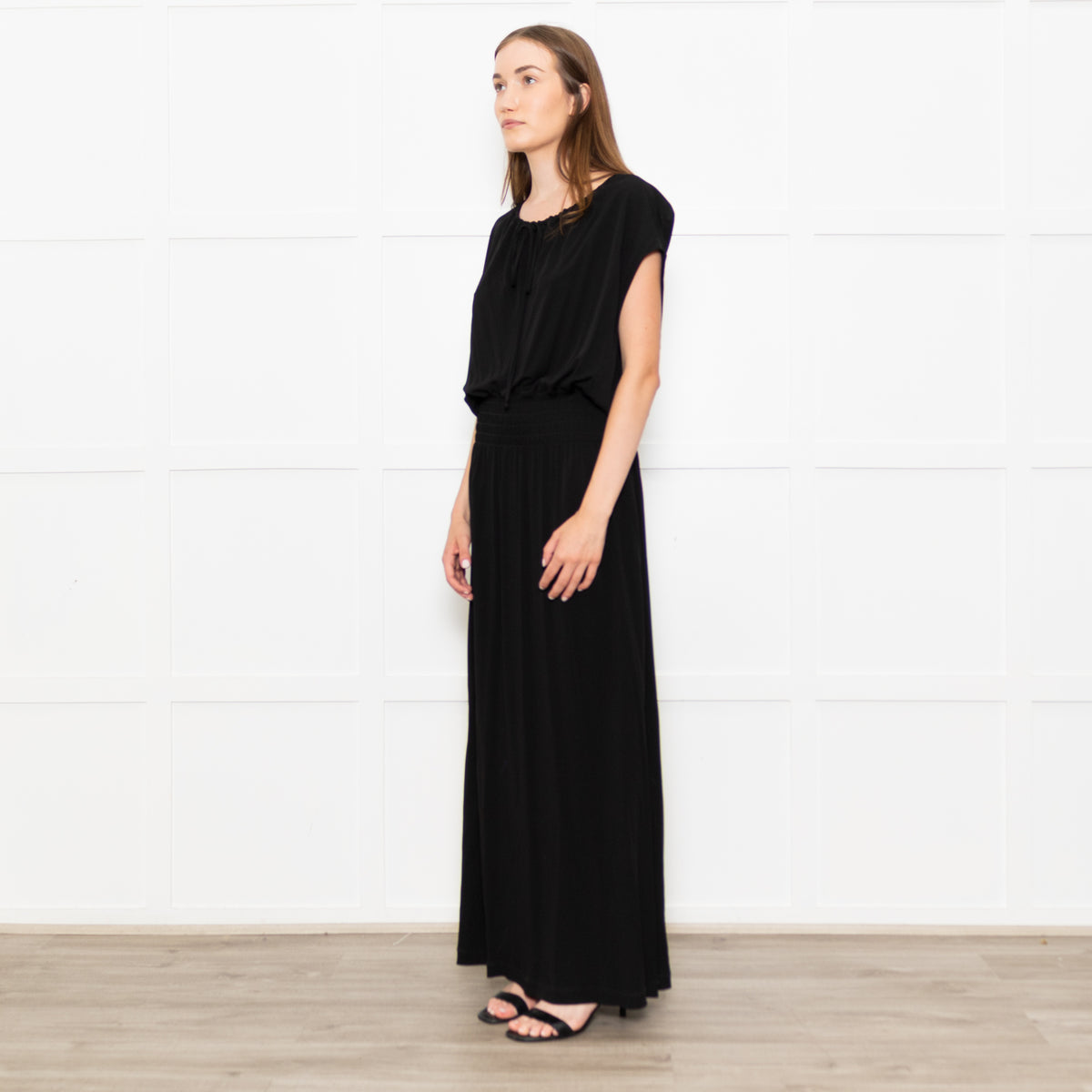 Raey Black Jersey Shirred Waist Maxi Dress