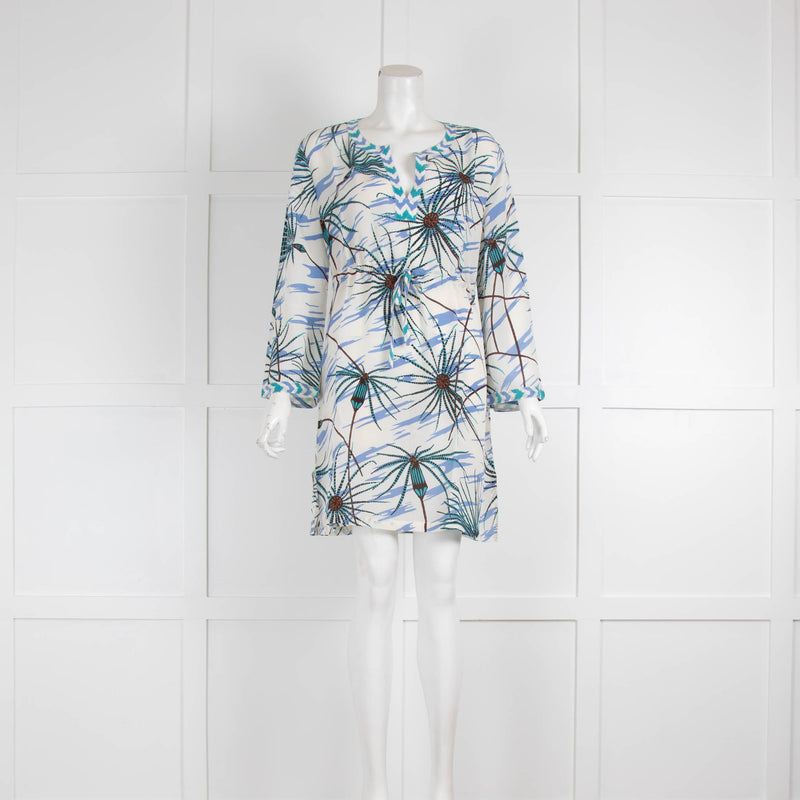 Emporio Sirenuse Cream Blue Silk Kaftan Dress