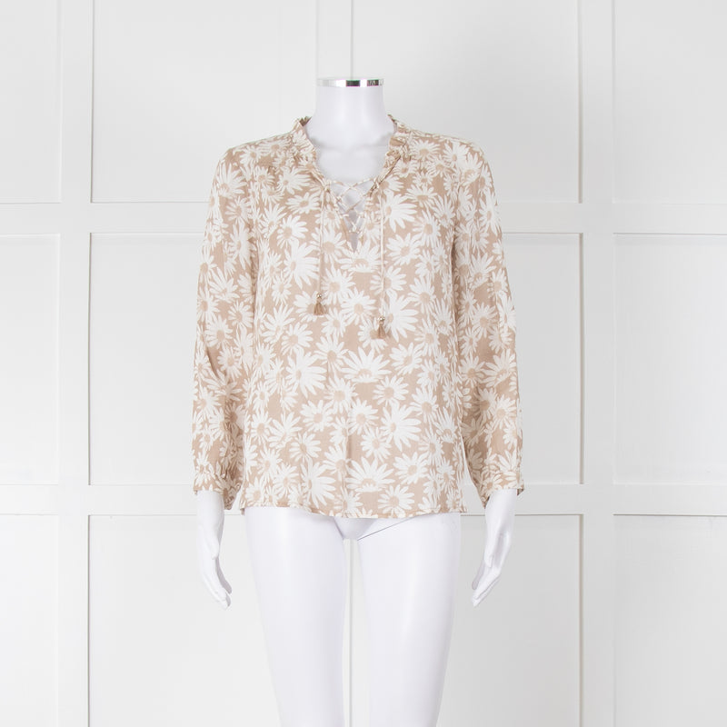 Paige Beige And White Daisy Print Top