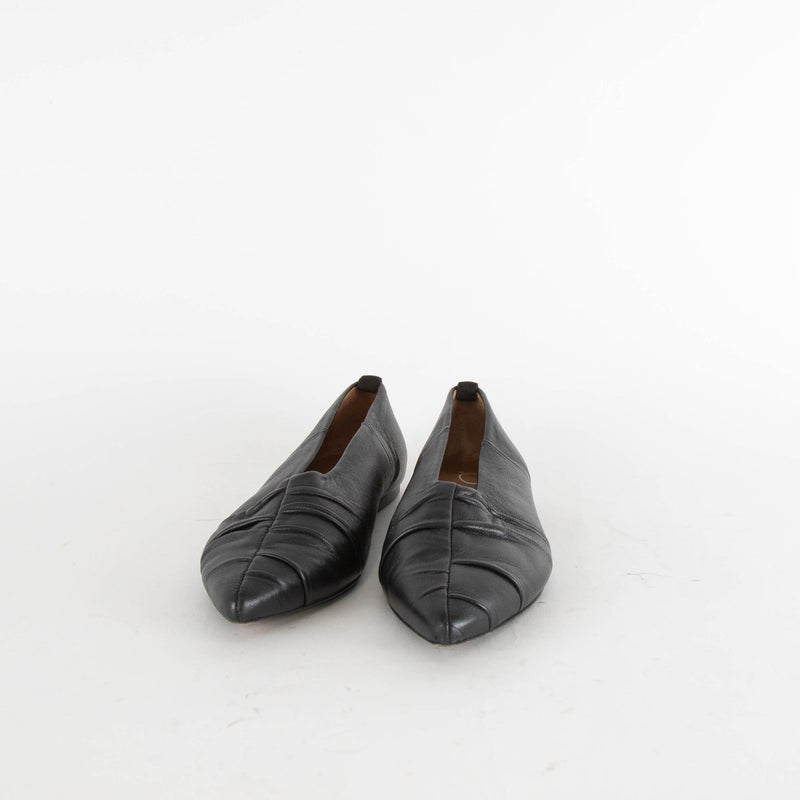 Joseph Black Ruched Pointy Flat Shoes