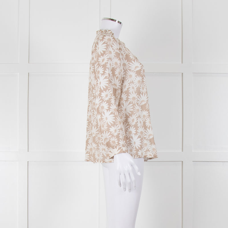 Paige Beige And White Daisy Print Top
