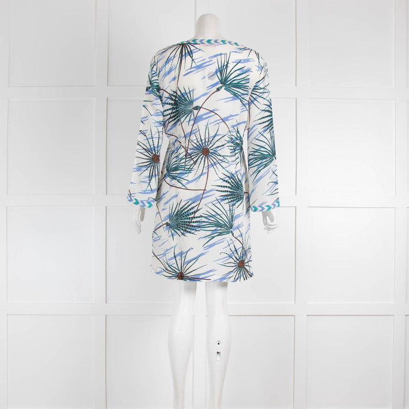 Emporio Sirenuse Cream Blue Silk Kaftan Dress