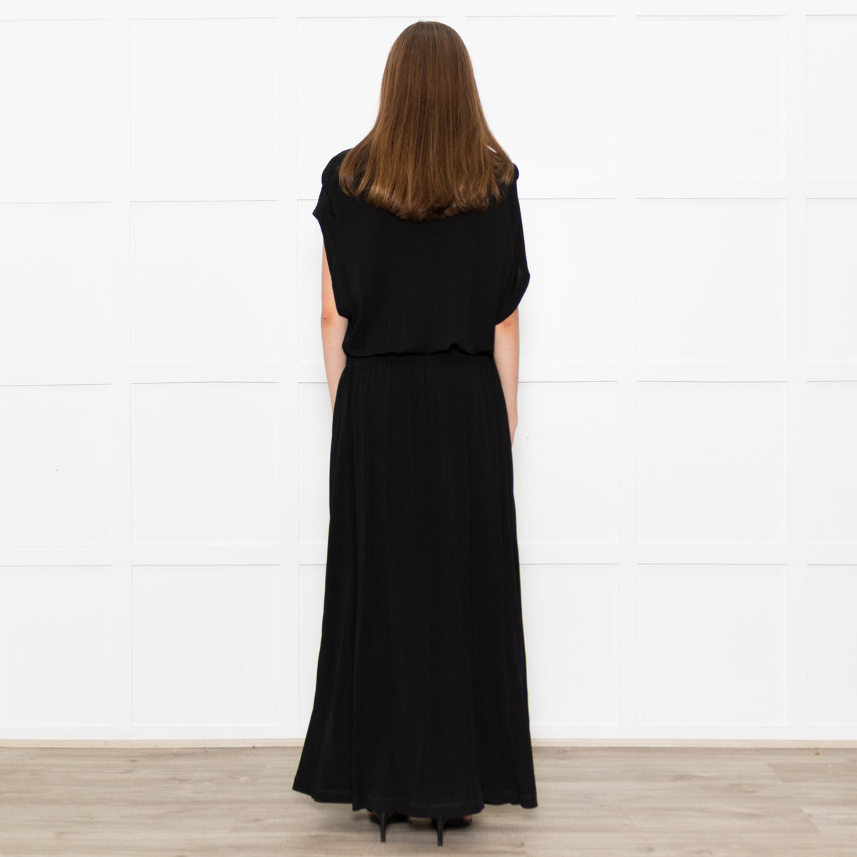 Raey Black Jersey Shirred Waist Maxi Dress