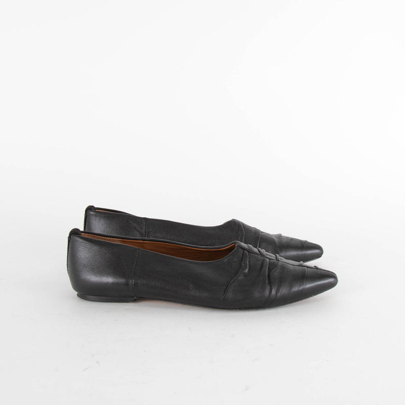 Joseph Black Ruched Pointy Flat Shoes