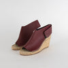 Celine Burgundy Leather Open Toe Wedge Espadrilles