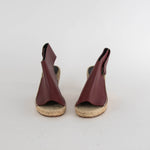 Celine Burgundy Leather Open Toe Wedge Espadrilles