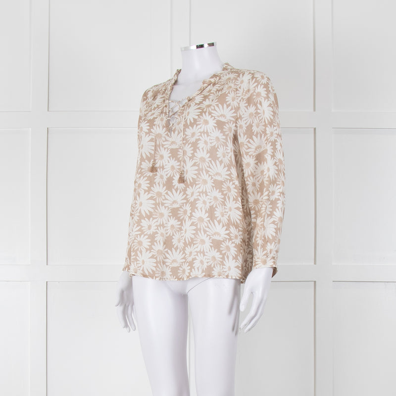 Paige Beige And White Daisy Print Top