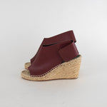 Celine Burgundy Leather Open Toe Wedge Espadrilles