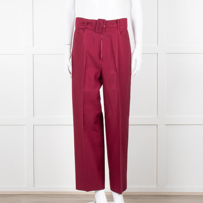 Sandro Burgundy Wide Leg Belted Trousers
