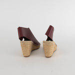 Celine Burgundy Leather Open Toe Wedge Espadrilles