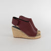Celine Burgundy Leather Open Toe Wedge Espadrilles