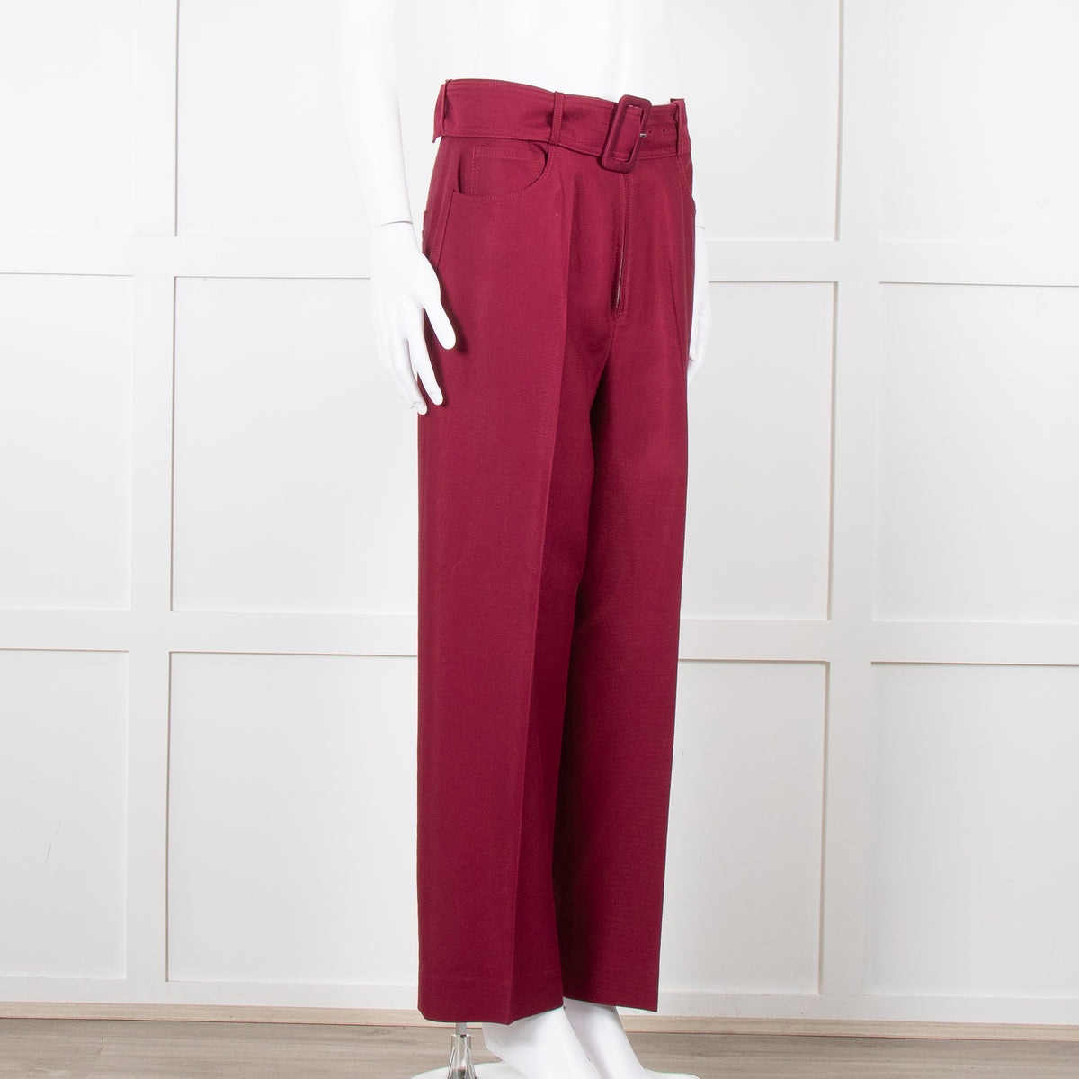 Sandro Burgundy Wide Leg Belted Trousers