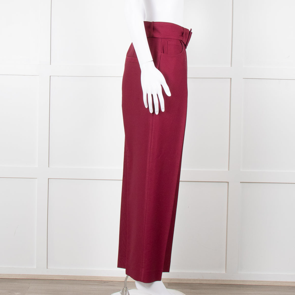 Sandro Burgundy Wide Leg Belted Trousers