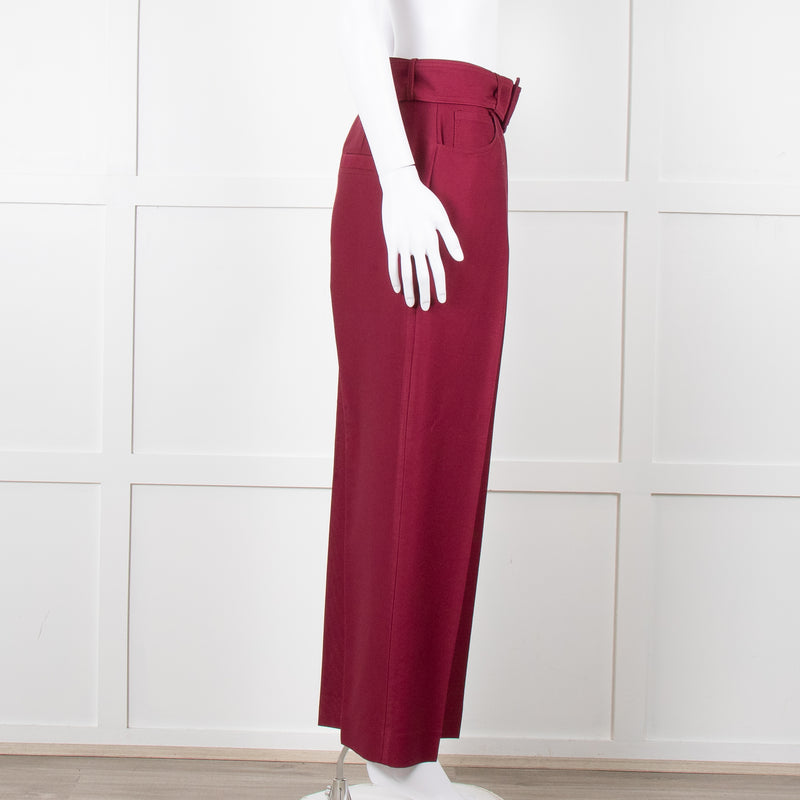 Sandro Burgundy Wide Leg Belted Trousers
