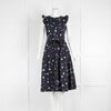 Markus Lupfer Black Blue Floral Cotton Midi Dress