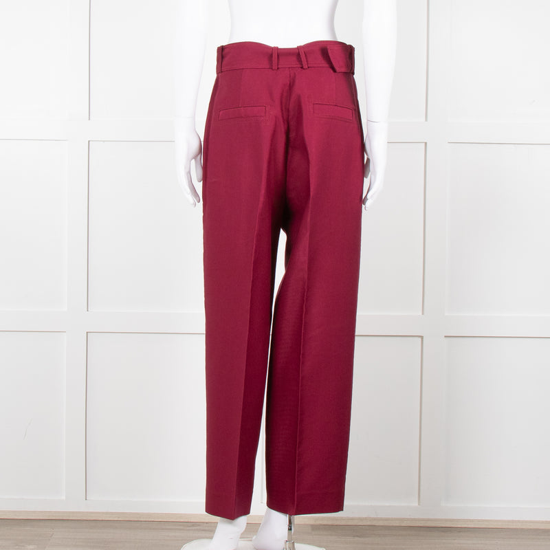 Sandro Burgundy Wide Leg Belted Trousers