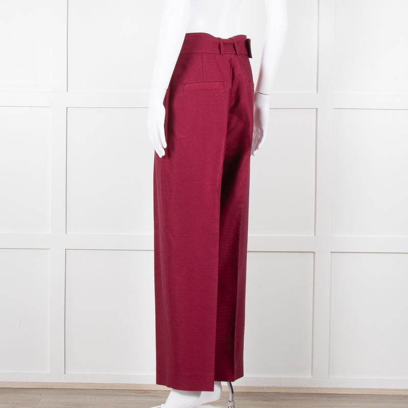Sandro Burgundy Wide Leg Belted Trousers