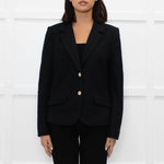 Tory Burch Black Short Wool Blazer With Gold Buttons