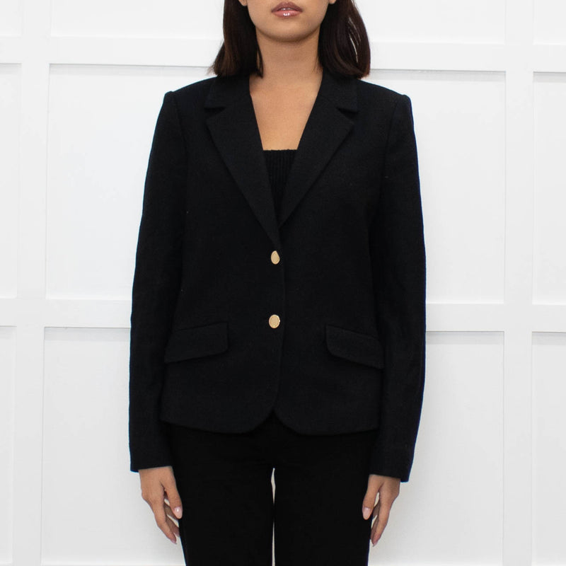 Tory Burch Black Short Wool Blazer With Gold Buttons