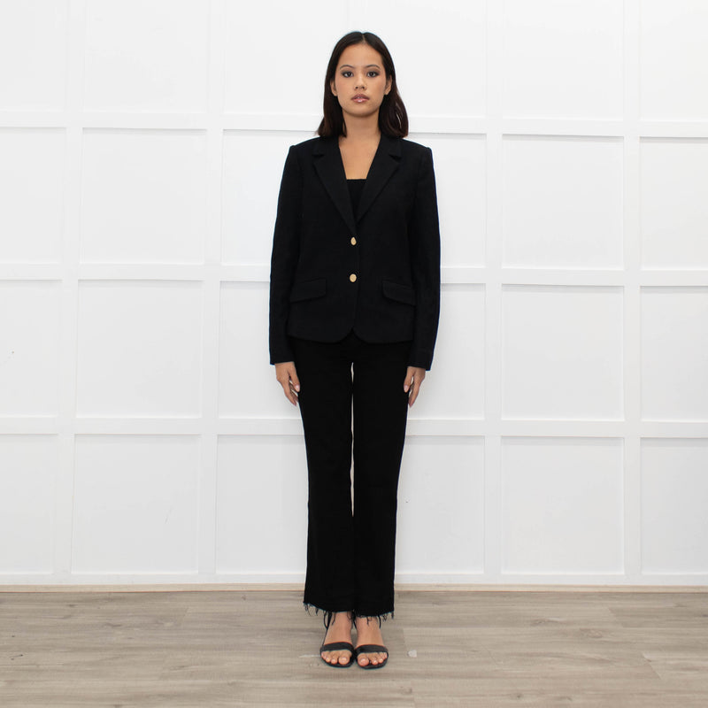 Tory Burch Black Short Wool Blazer With Gold Buttons