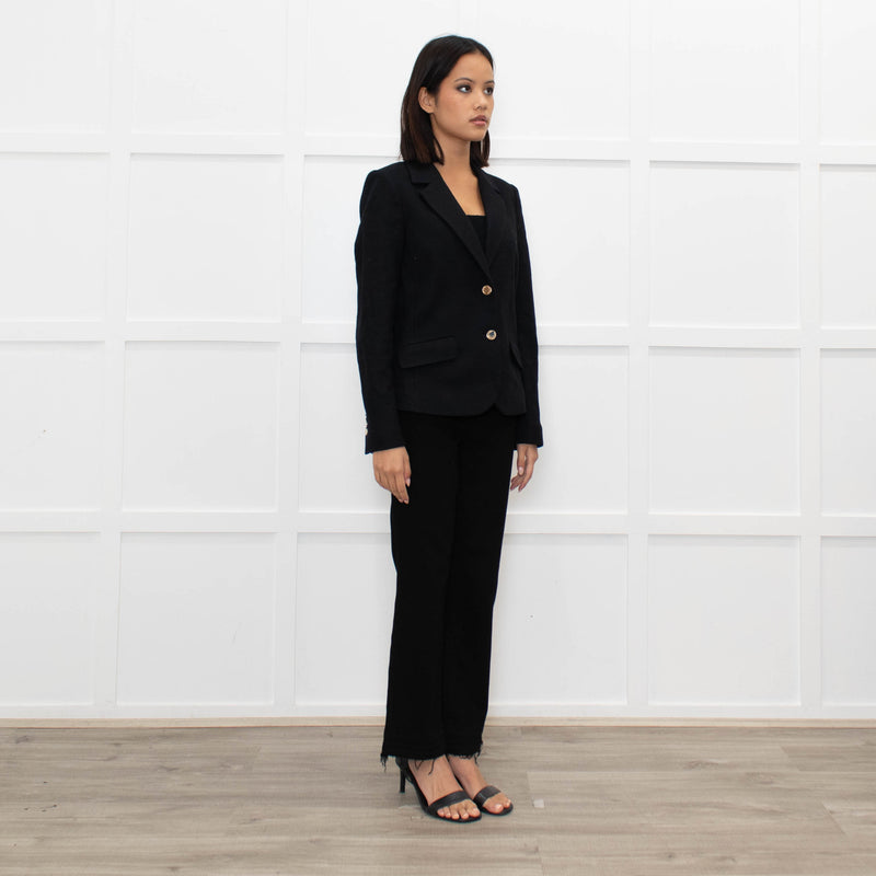 Tory Burch Black Short Wool Blazer With Gold Buttons