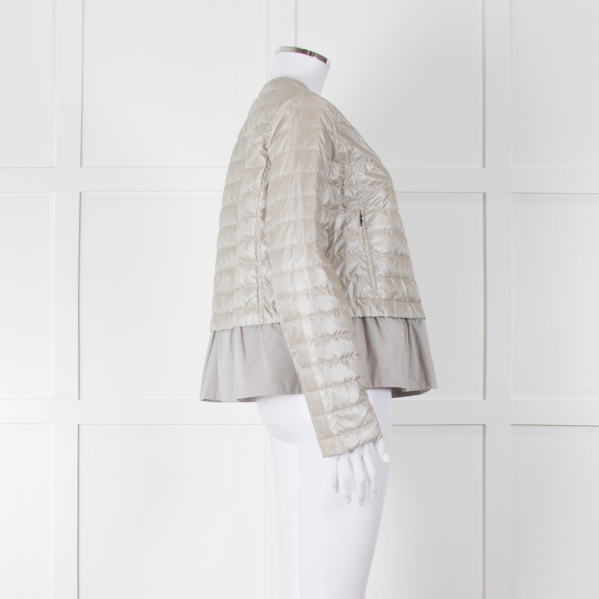 Diego M Cream Quilted Short Jacket With Peplum Hem