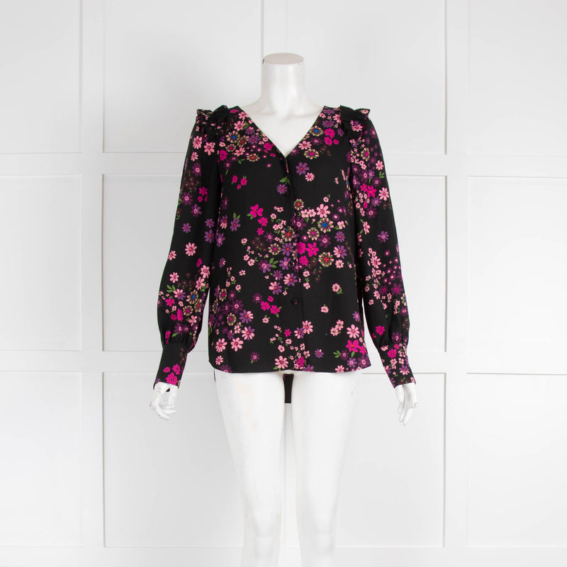 Kate Spade Black Pink Floral Long Sleeve Top