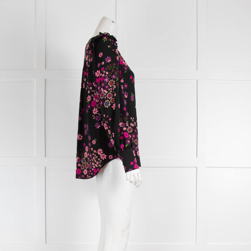 Kate Spade Black Pink Floral Long Sleeve Top