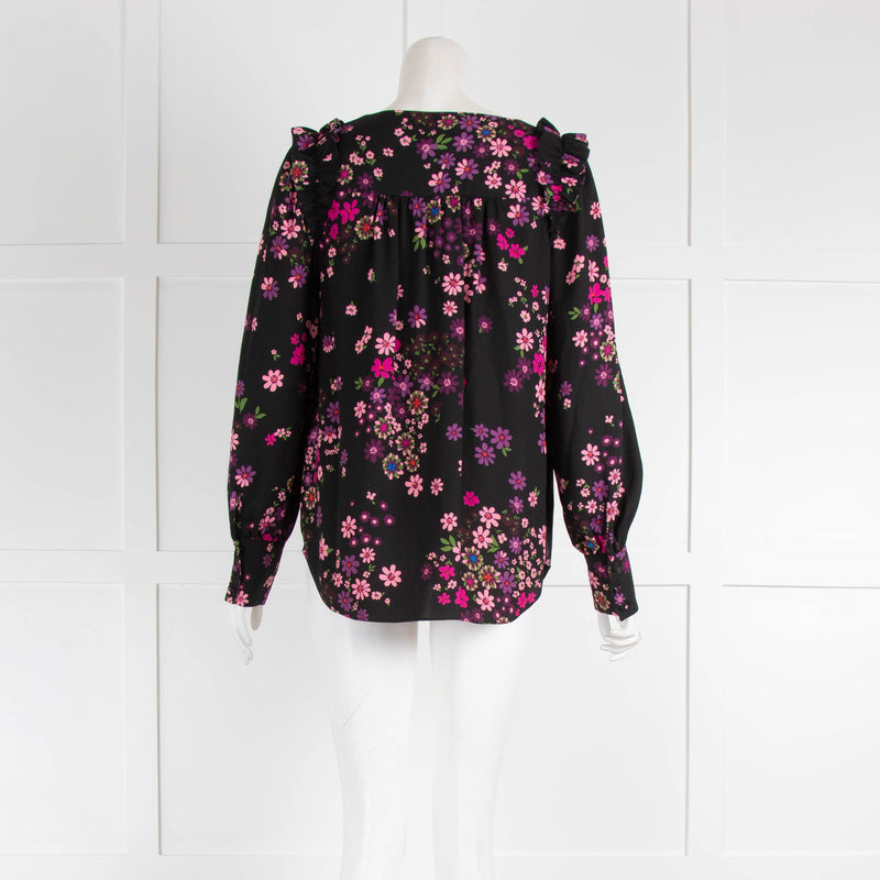 Kate Spade Black Pink Floral Long Sleeve Top